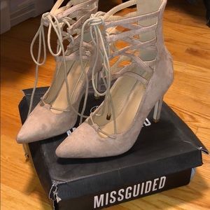 Missguided Lace Up Stiletto Heels in Stone Gray